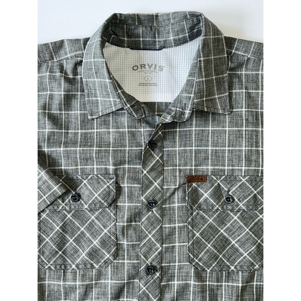 Orvis Mens Performance Shirt Gray Windowpane Active Tech Button Down Size Large